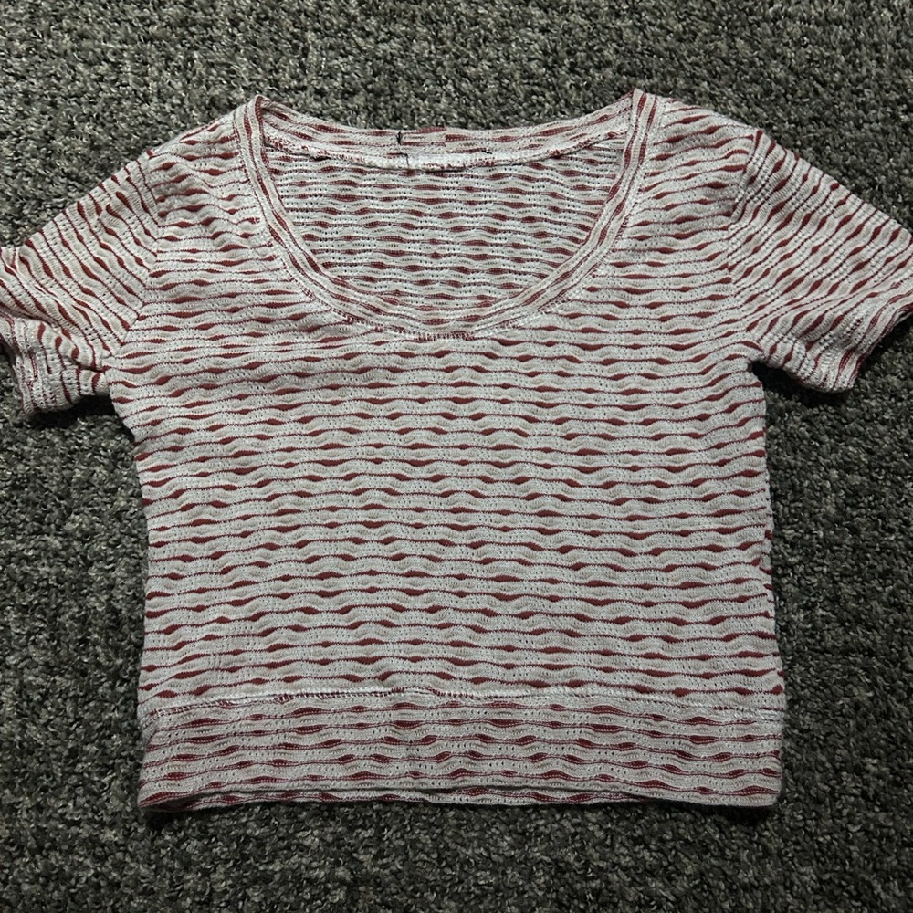 Red and White Patterned Women's Top
